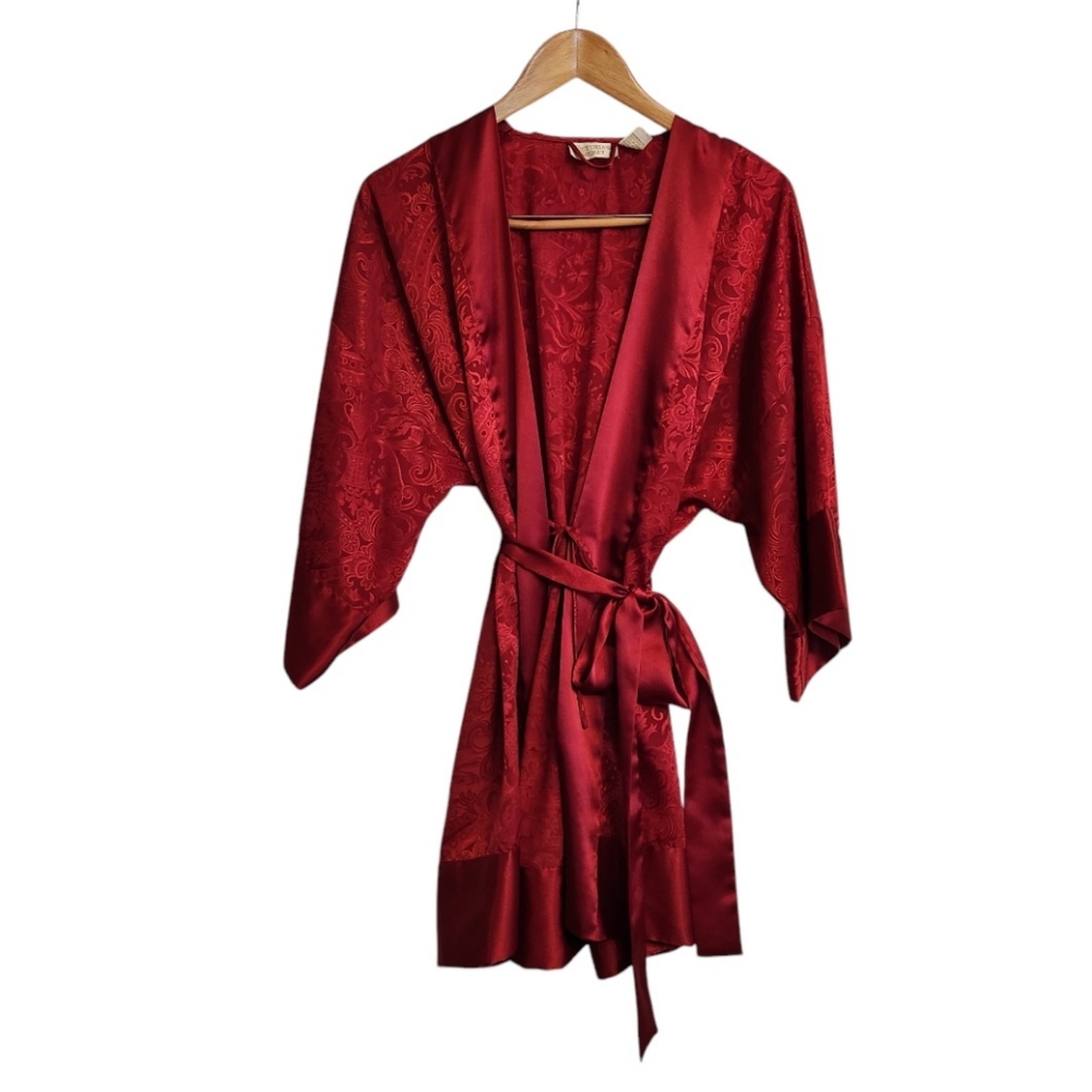 Victoria’s Secret Vtg Satin Gold Label Red Robe Kimono OS Coquette Romantic 80s